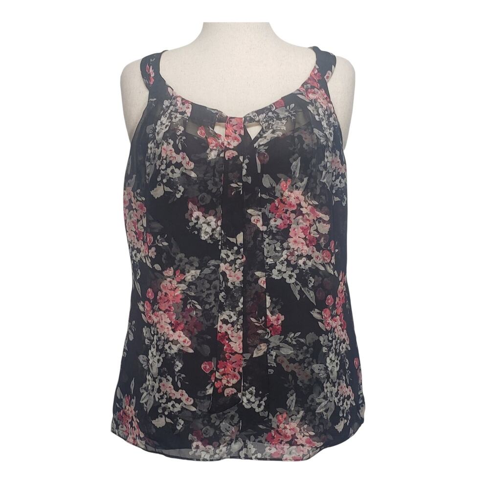 WHBM Floral Halter Blouse 14 Pleated Flowy Sheer Cottagecore Bohemian Resortwear